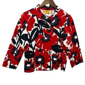 Ruby Road Women Jacket 12 Black Red Abstract Floral Retro‎ Mod Office Blazer